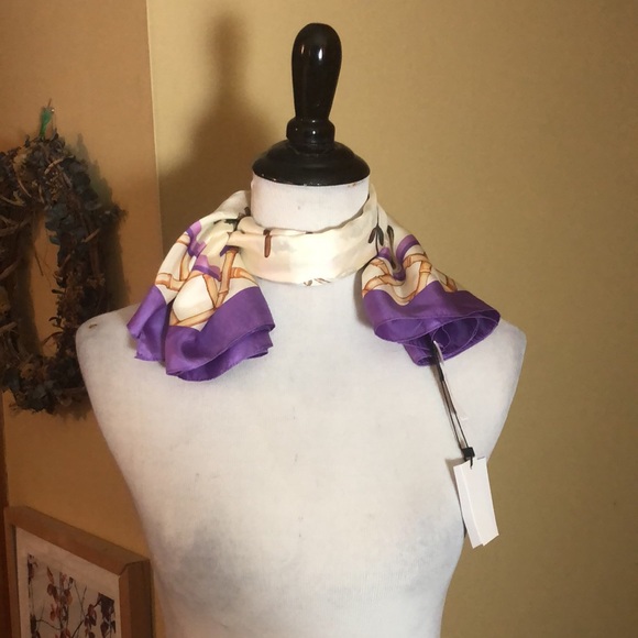 ECHO x TALBOTS Silk Scarf Wrap Floral Potted Plant WaterCan Spring Daisy $70 NEW - Picture 11 of 15